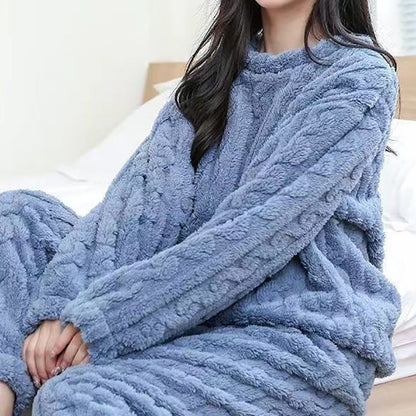 Women's 2-Piece Cable-Knit Lounge Set with Long Sleeves - Soft and Warm Set with Pants for Winter, Everyday Wear, and Relaxation
