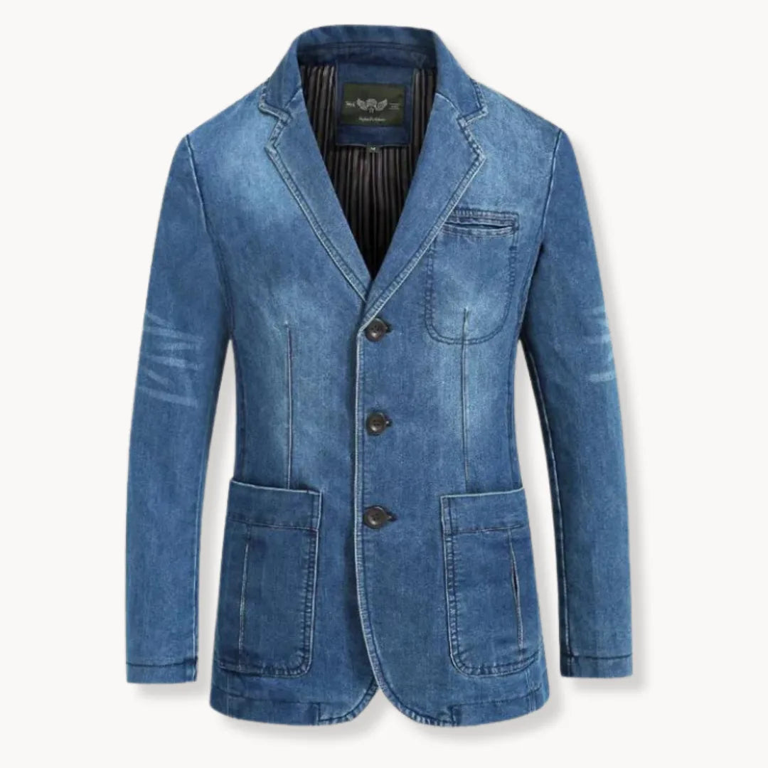Blazer vaquero slim fit para hombre - chaqueta con solapas clásicas, cierre de botones y bolsillos de parche para un estilo smart casual y un look moderno de diario