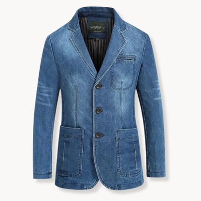 Blazer vaquero slim fit para hombre - chaqueta con solapas clásicas, cierre de botones y bolsillos de parche para un estilo smart casual y un look moderno de diario