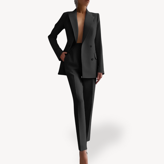 Women's Double-Breasted Trouser Suit – Tailored Blazer and Straight-Leg Trousers for Work and Events