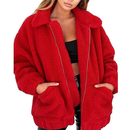 Dámská bunda z teddy fleecu na zip v oversized střihu – měkké a hřejivé svrchní oblečení na podzim, zimu, každodenní nošení a volný čas