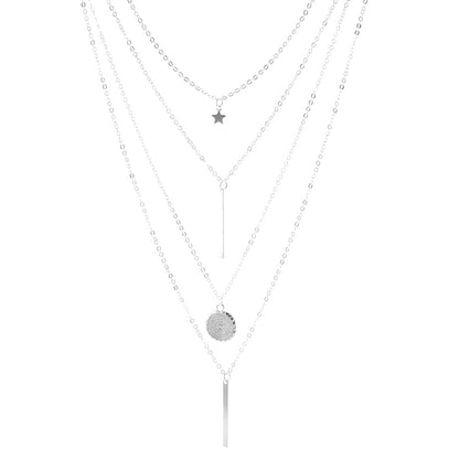 Collar de estrellas boho para mujer con varias capas de cadenas, colgantes de barra, moneda y gota - joya en capas para festivales, uso diario y estilo informal