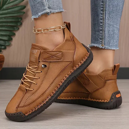 Dame Støttende Lædersneakers – Polstrede Afslappede Gåsko