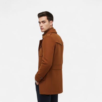 Męski płaszcz tweedowy slim fit – klasyczna odzież wierzchnia na jesień, zimę, do biura, na co dzień i w stylu smart casual