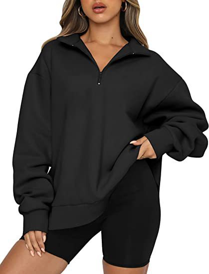 Dame Oversized Half-zip Sweatshirt Med Krave Og Lange Ærmer – Afslappet Pullover Til Hverdagsbrug, Fritid Og Lag-på-lag Styling