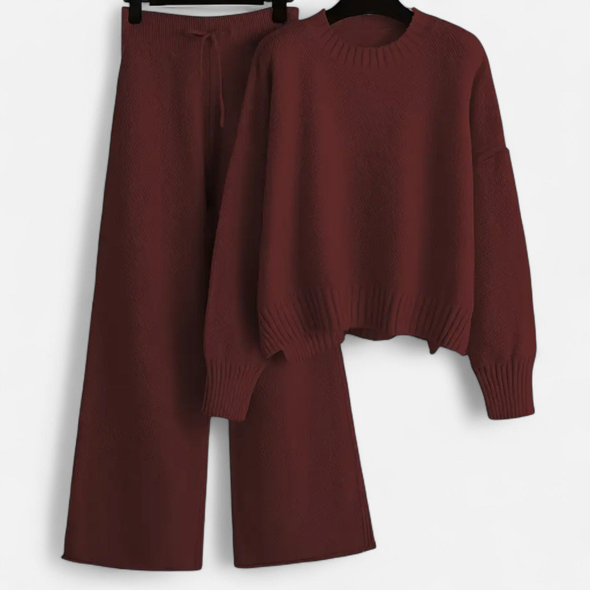 Conjunto de punto de 2 piezas para mujer con suéter y pantalones de pierna ancha - Conjunto elegante para otoño, invierno, uso diario y estilo smart casual