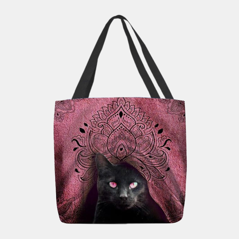 Dame Canvas-tote Med Katteprint Og Lange Bærehåndtag – Rummelig Casual Skuldertaske Til Shopping, Hverdagsbrug Og Fritid