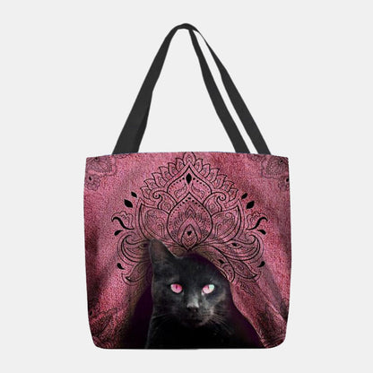 Dame Canvas-tote Med Katteprint Og Lange Bærehåndtag – Rummelig Casual Skuldertaske Til Shopping, Hverdagsbrug Og Fritid