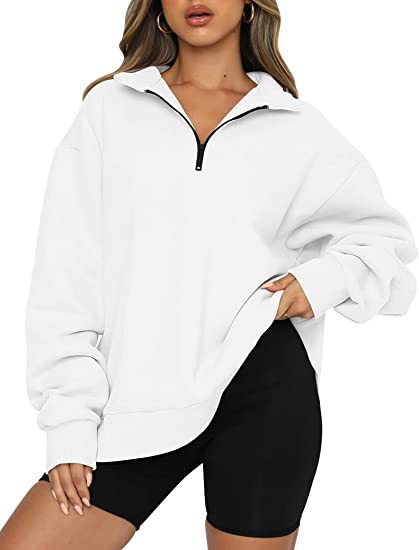 Dame Oversized Half-zip Sweatshirt Med Krave Og Lange Ærmer – Afslappet Pullover Til Hverdagsbrug, Fritid Og Lag-på-lag Styling