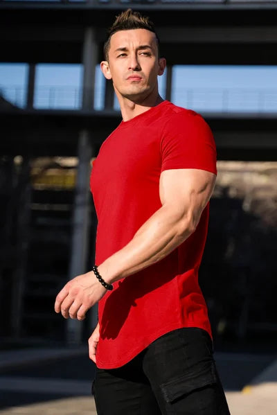 Herre Longline T-Shirt i Athletic Fit med Stretch Komfort