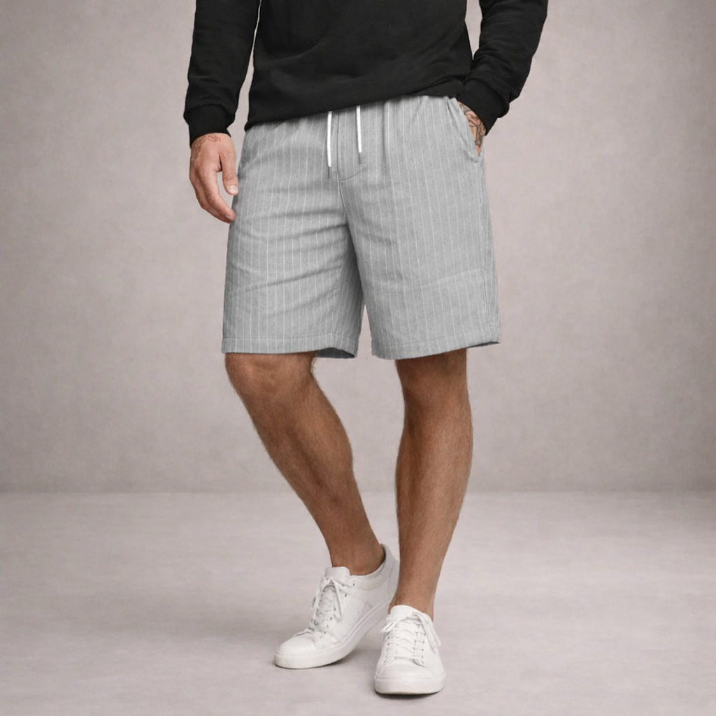 Herre Hørshorts Med Snøretalje Og Print – Afslappede Sommershorts Til Ferie, Strand, Fritid Og Hverdagsbrug