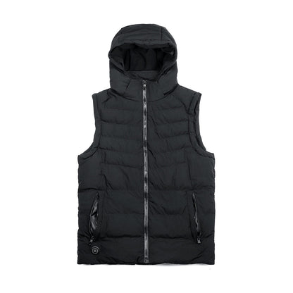 Vestă matlasată tip puffer pentru bărbați, încălzită prin USB, cu glugă și căldură ajustabilă - strat de iarnă călduros, fără mâneci, pentru zile reci, purtare zilnică și activități în aer liber