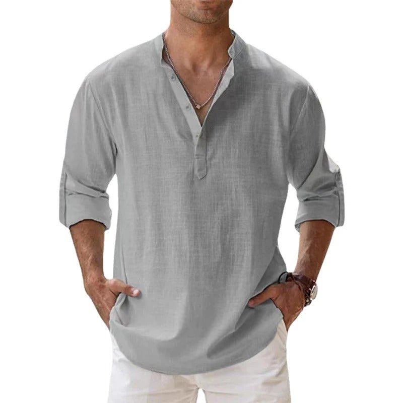 Herre Henley-Skjorte i Bomuld og Hør – Let og åndbar sommertop til afslappet brug