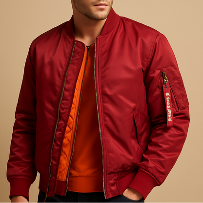 Men's lightweight bomber jacket with a zip closure - Breathable, weather-resistant design with a practical sleeve pocket and ribbed trims for travel and casual everyday wear in the city