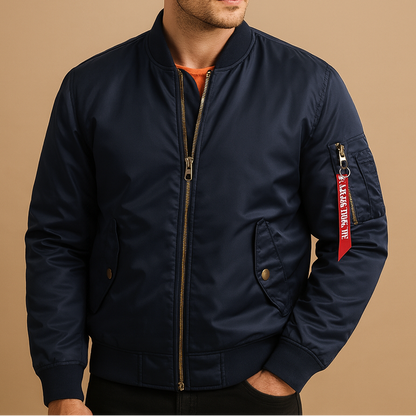 Men's lightweight bomber jacket with a zip closure - Breathable, weather-resistant design with a practical sleeve pocket and ribbed trims for travel and casual everyday wear in the city