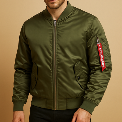 Men's lightweight bomber jacket with a zip closure - Breathable, weather-resistant design with a practical sleeve pocket and ribbed trims for travel and casual everyday wear in the city