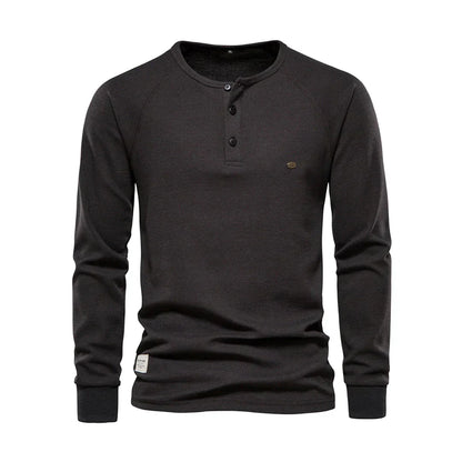 Camisa Henley de manga larga para hombre con cierre de botones en el cuello: camisa informal para el día a día, tiempo libre, vacaciones y estilo smart casual