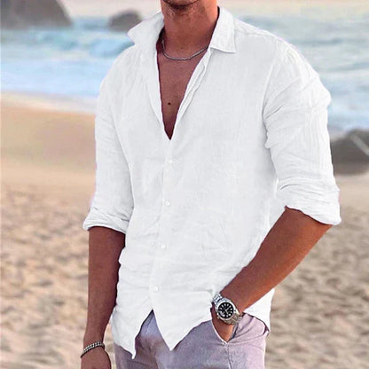 Men's Slim-Fit Summer Shirt with Long Sleeves and Button Closure – Lightweight Shirt for Vacations and Casual Everyday Wear