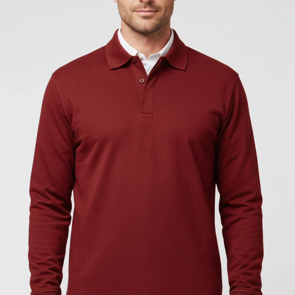 Herre Langærmet Poloshirt – Normal Pasform Til Elegant Hverdagsbrug