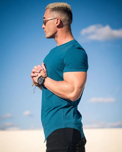 Herre Longline T-Shirt i Athletic Fit med Stretch Komfort