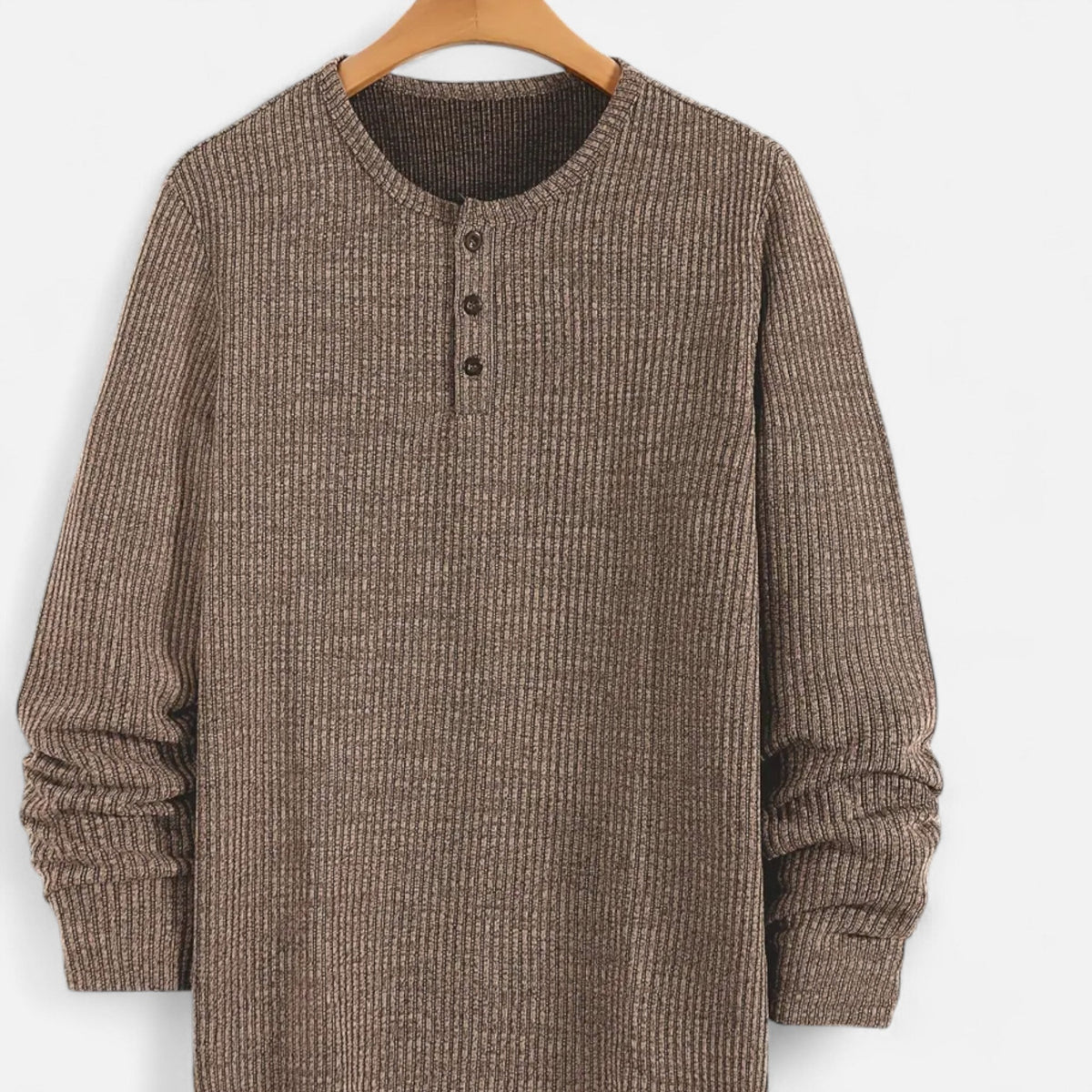 Herre Kabelstrikket Henley-sweater – Klassisk Strik Til Efterår, Vinter, Hverdagsbrug Og Smart Casual Stil
