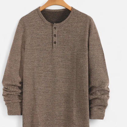 Herre Kabelstrikket Henley-sweater – Klassisk Strik Til Efterår, Vinter, Hverdagsbrug Og Smart Casual Stil