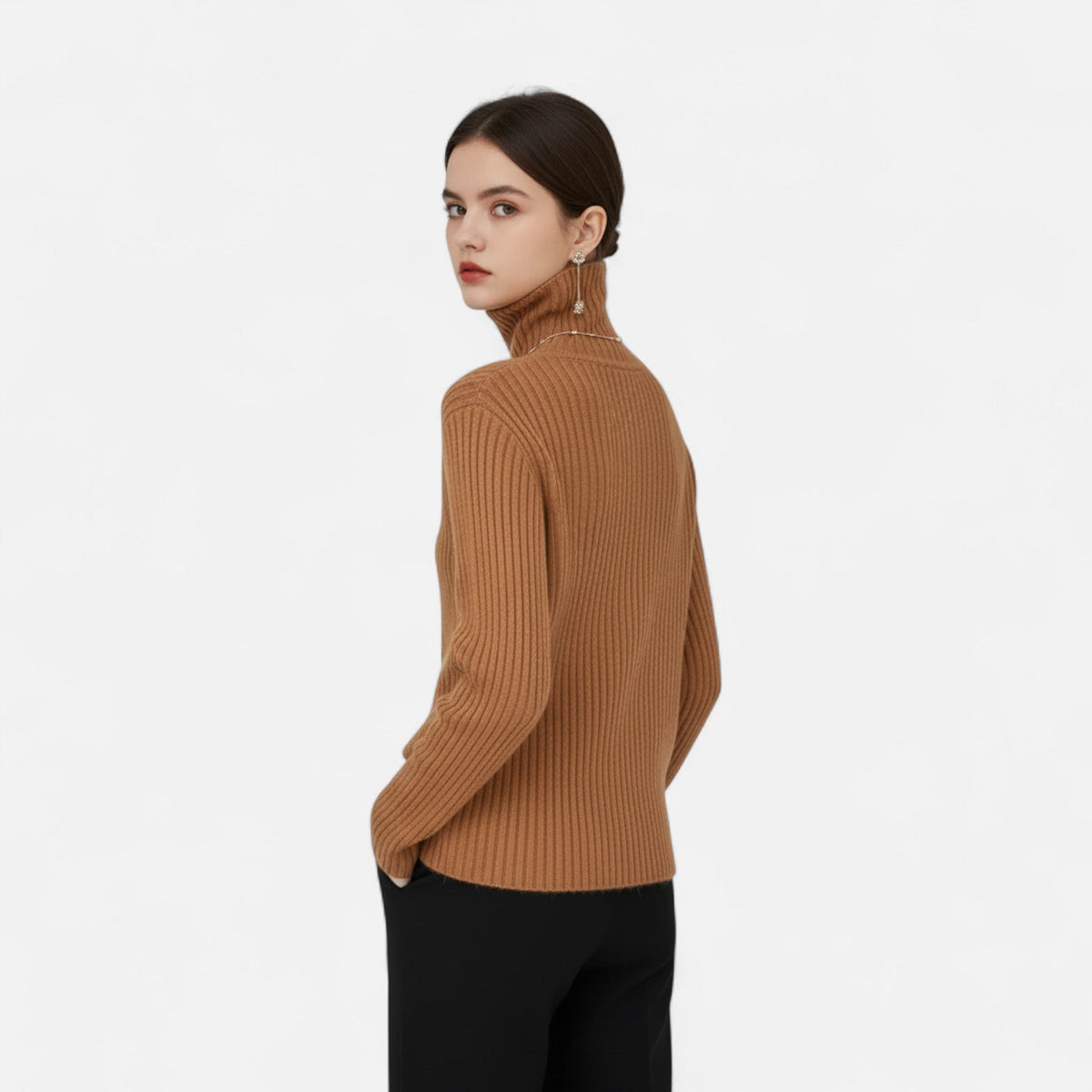 Suéter de cuello alto para mujer, de punto grueso acanalado - Prenda de punto cálida y cómoda para otoño, invierno, el día a día y un estilo smart casual