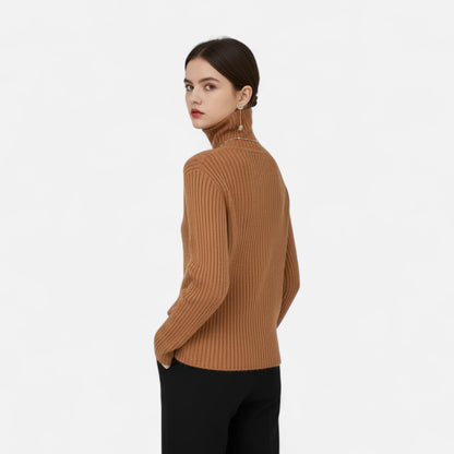 Suéter de cuello alto para mujer, de punto grueso acanalado - Prenda de punto cálida y cómoda para otoño, invierno, el día a día y un estilo smart casual