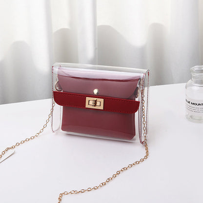 Dámská průhledná crossbody taška z PVC ve 2 dílech s odnímatelným řetízkovým popruhem – praktická taška na každý den, večírek i volný čas