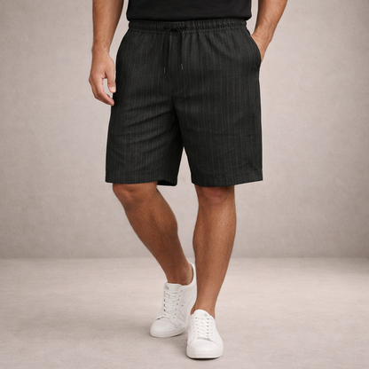 Herre Hørshorts Med Snøretalje Og Print – Afslappede Sommershorts Til Ferie, Strand, Fritid Og Hverdagsbrug