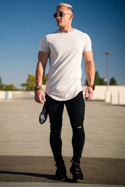 Herre Longline T-Shirt i Athletic Fit med Stretch Komfort