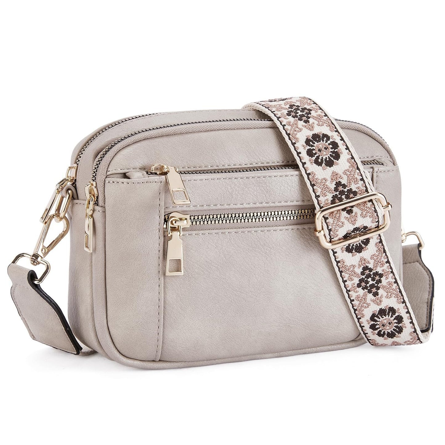 Geantă crossbody pentru femei, cu mai multe buzunare cu fermoar și curea cu model – geantă de umăr elegantă pentru utilizare zilnică, cumpărături, călătorii și timp liber
