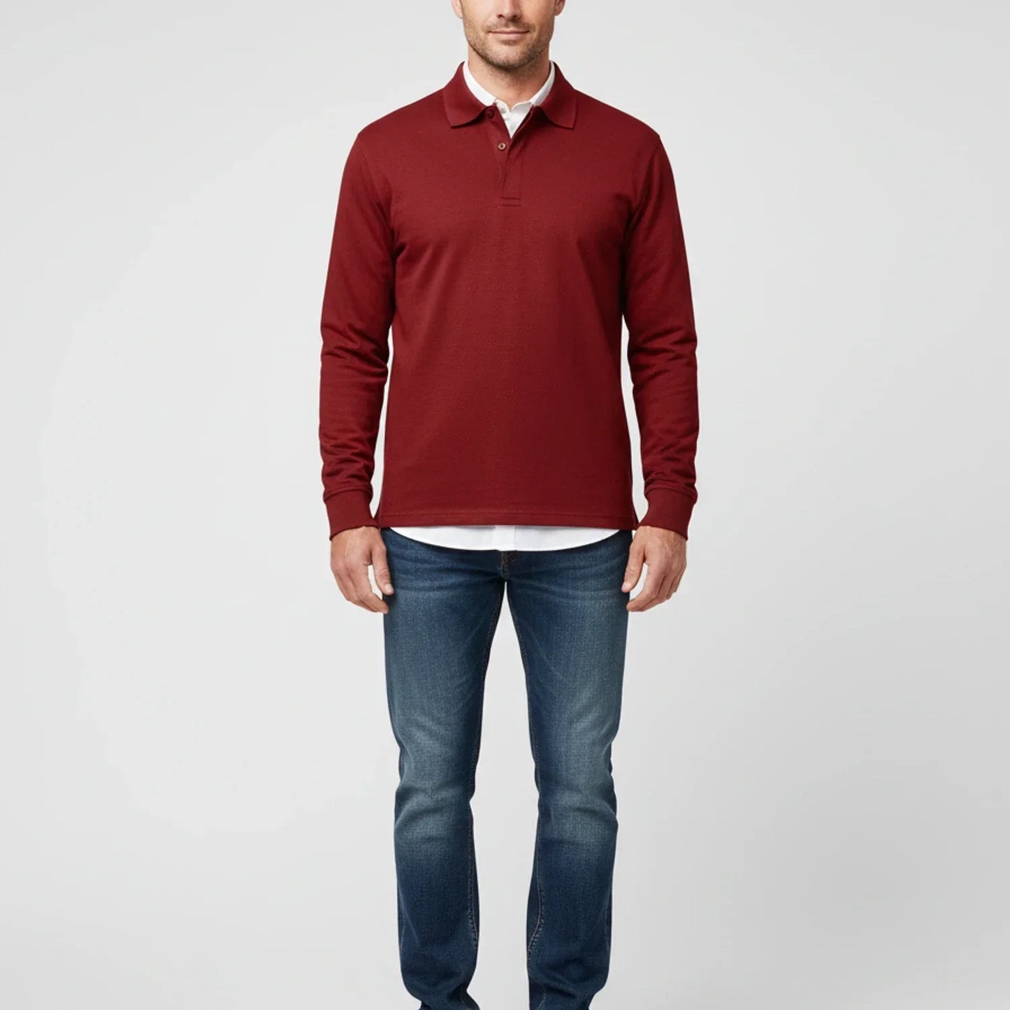Herre Langærmet Poloshirt – Normal Pasform Til Elegant Hverdagsbrug