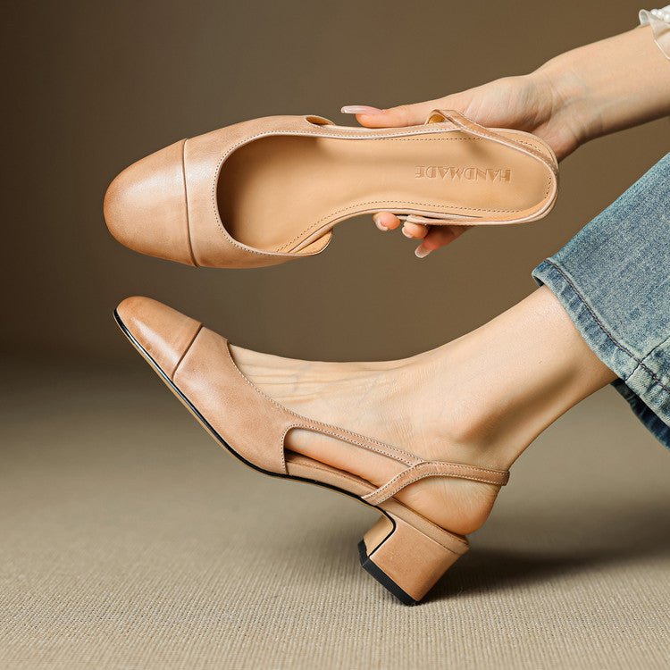 Dame Slingback Pumps i Læder – Polstrede Sko med Blokhæl til Arbejde og Aftenbrug