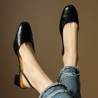 Dame Slingback Pumps i Læder – Polstrede Sko med Blokhæl til Arbejde og Aftenbrug