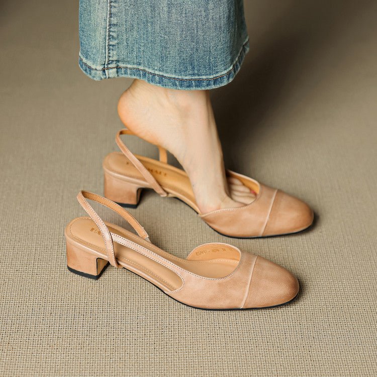Dame Slingback Pumps i Læder – Polstrede Sko med Blokhæl til Arbejde og Aftenbrug