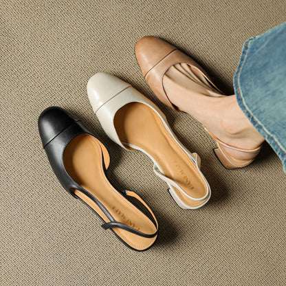 Dame Slingback Pumps i Læder – Polstrede Sko med Blokhæl til Arbejde og Aftenbrug