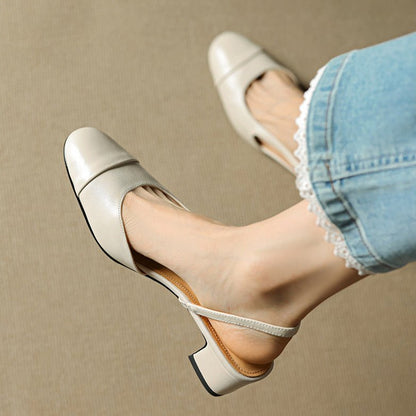 Dame Slingback Pumps i Læder – Polstrede Sko med Blokhæl til Arbejde og Aftenbrug