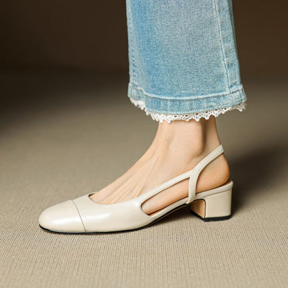 Dame Slingback Pumps i Læder – Polstrede Sko med Blokhæl til Arbejde og Aftenbrug