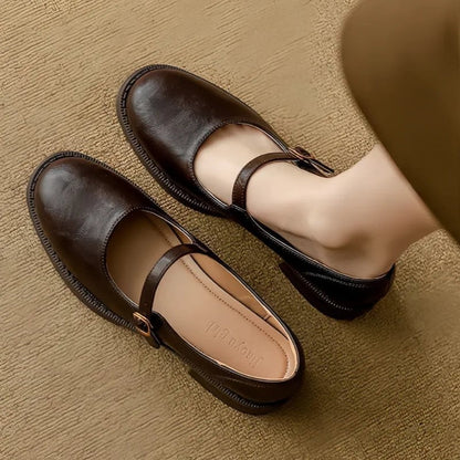 Pantofi dama Mary Jane din piele, cu toc bloc jos și bareta – Pantofi eleganți pentru birou, purtare zilnică și stil smart casual