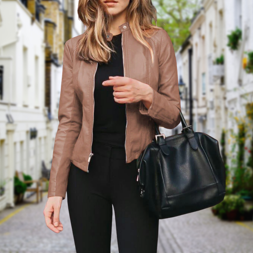 Dámská motorkářská bunda se zapínáním na zip – elegantní bunda do města, na každodenní nošení, volný čas a v elegantně ležérním stylu