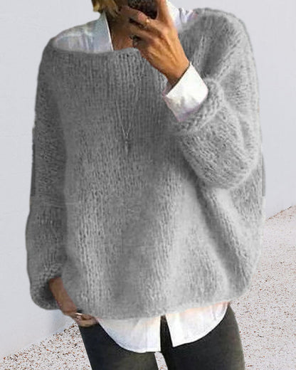 Women's Off-Shoulder Knitted Sweater with Soft, Fluffy Texture – Relaxed Sweater for Autumn, Winter, Everyday Wear, and Smart Casual Style