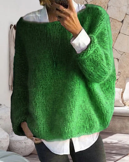Women's Off-Shoulder Knitted Sweater with Soft, Fluffy Texture – Relaxed Sweater for Autumn, Winter, Everyday Wear, and Smart Casual Style