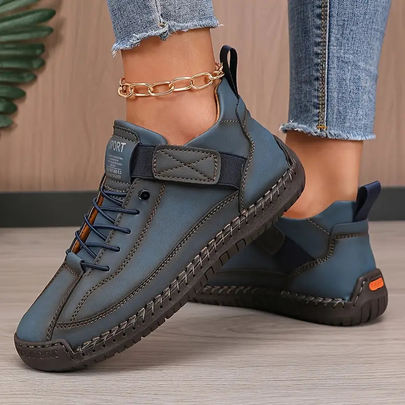 Dame Støttende Lædersneakers – Polstrede Afslappede Gåsko