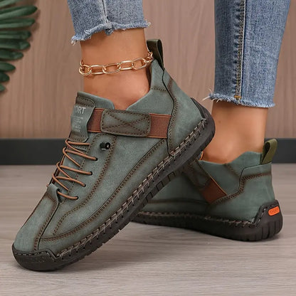 Dame Støttende Lædersneakers – Polstrede Afslappede Gåsko