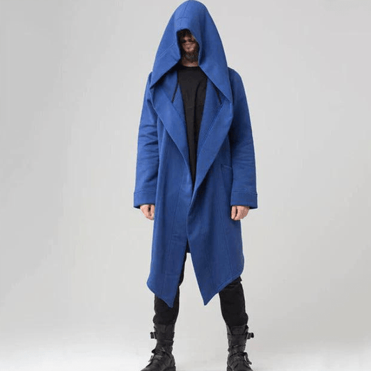 Herre Oversized Trenchcoat Med Hætte Og Markante Revers – Lang Og Draperet Frakke Til Efterår, Vinter, Hverdagsbrug Og Moderne Stil