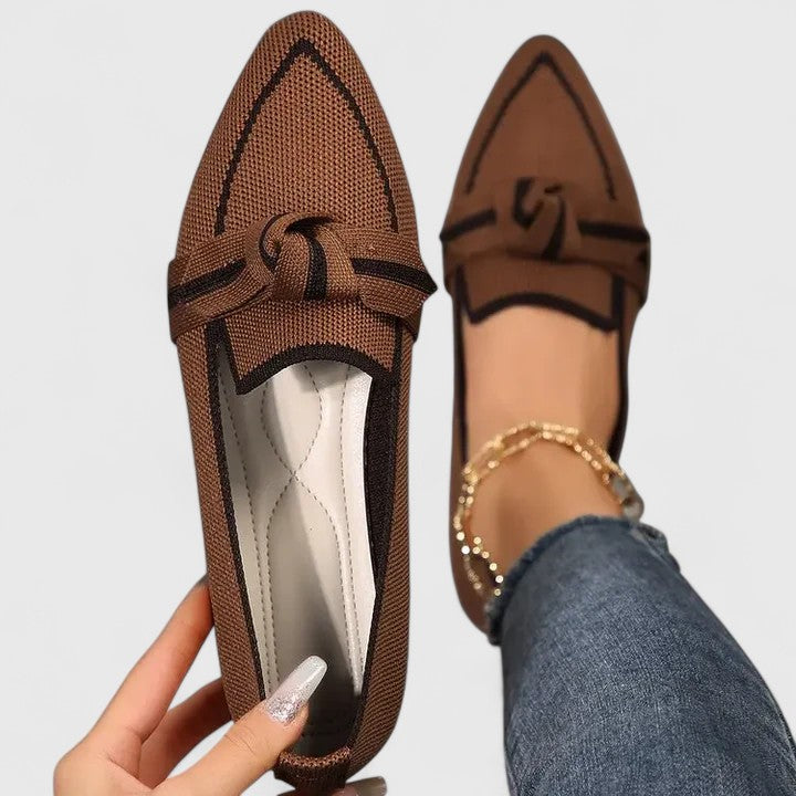 Dame Loafers med Spids Tå – Slip-On Flade Sko med Knudedetalje til Kontor og Hverdagsbrug