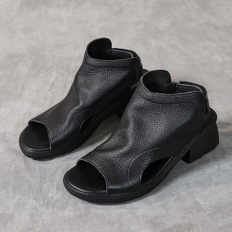 Damskie sandały z prawdziwej skóry z odkrytymi palcami – buty typu slingback z wycięciami i słupkowym obcasem, wygodne na co dzień i do swobodnych stylizacji