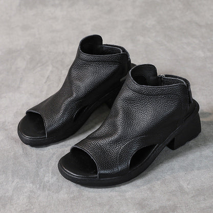 Damskie sandały z prawdziwej skóry z odkrytymi palcami – buty typu slingback z wycięciami i słupkowym obcasem, wygodne na co dzień i do swobodnych stylizacji