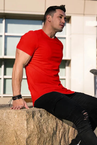 Herre Longline T-Shirt i Athletic Fit med Stretch Komfort